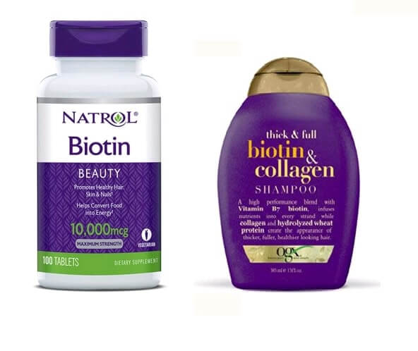 Bộ đôi mọc tóc Biotin 5000 mcg Fast Dissolve 100 viên của Mỹ và Dầu gội Biotin & Collagen OGX 385ml của Mỹ