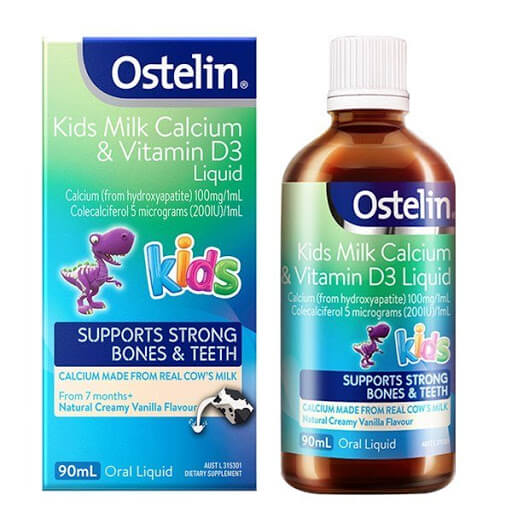 Siro cho bé 7 tháng đến 13 tuổi Kids Milk Calcium & Vitamin D3 Liquid Ostelin Úc (90ml)