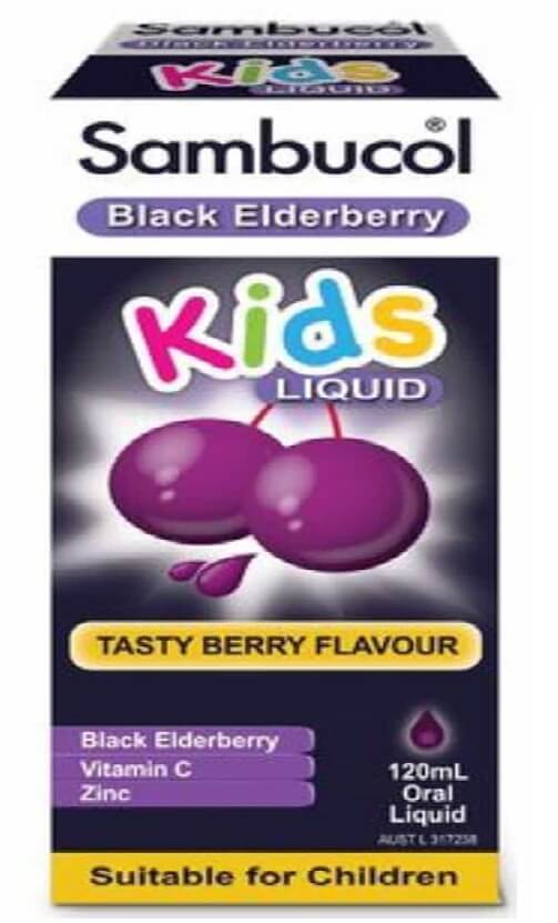 Siro bổ sung Vitamin C + Kẽm cho bé Sambucol Black Elderberry Kids Liquid 120ml